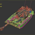 Military Combat Tank With Brown Blue Camouflage Pattern And Armored Turret