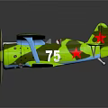 Aerospace Themed Vintage Green Black Camouflage Biplane Model With Red Star And Yellow Propeller