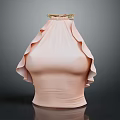 Pink Women's Fashion Top With High Neck Ruffled Details And Golden Trim