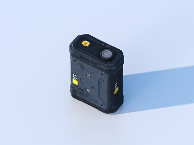 Practical Black Square Living Essentials Device With Buttons And Yellow Labels 3d model