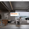 Modern Living Room Interior With Gray Sofa Armchair Coffee Table Floor Lamp And Scenic View