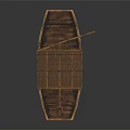 Traditional Wooden Boat with Thatched Roof Red Lantern and Paddle