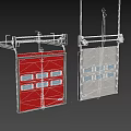Industrial Style Garage Doors With Metal Frames Windows And Red White Colors