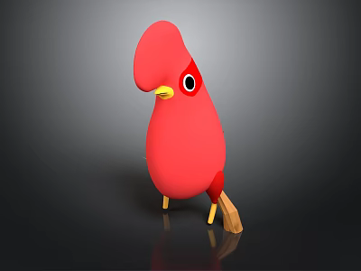 Red Cartoon Bird Figurine With Large Red Head Yellow Beak Red Eyes And Yellow Legs 3d model