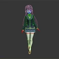 Anime Character With Purple Long Hair Blue Blazer Plaid Skirt White Stockings And Black Shoes