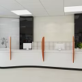 Modern Hospital Reception Desk Interior Design With White Countertop Computer And Decorative Plant