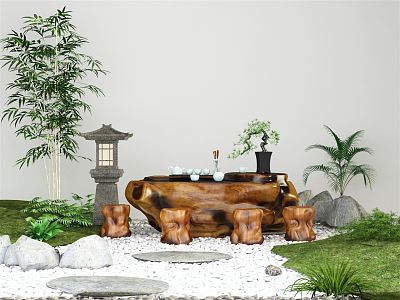 New Chinese root carving tea sea tea table and chair combination 3d model