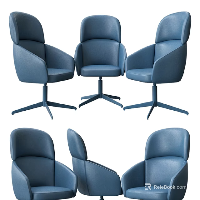 Modern Blue Leather Office Chair With Ergonomic Swivel Design And Armrests 3d model 