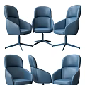 Modern Blue Leather Office Chair With Ergonomic Swivel Design And Armrests