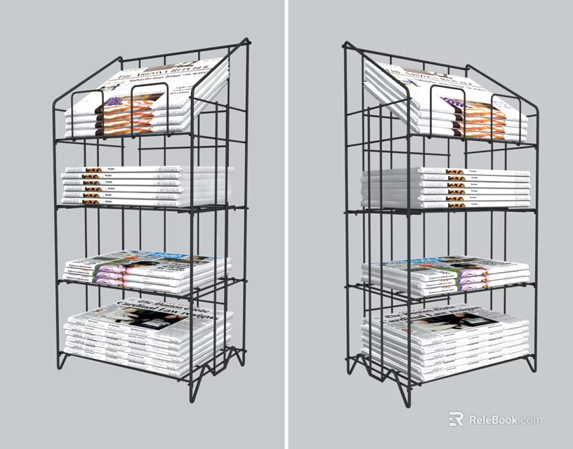 Sturdy Metal Multi Tier Display Shelves For Newspapers Magazines And Merchandise Storage 3d model 