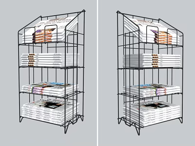 Sturdy Metal Multi Tier Display Shelves For Newspapers Magazines And Merchandise Storage 3d model