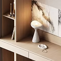 Elegant Modern Dressing Table Interior With Wooden Shelves Round Mirror Marble Backdrop And Chair