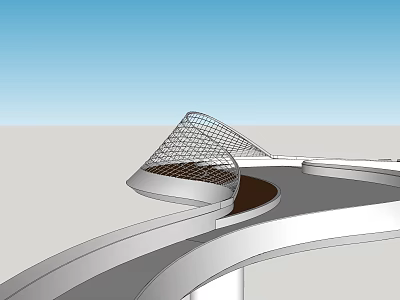 Modern Landscape Bridge Featuring Streamlined Structure And Grid Like Roof Design 3d model