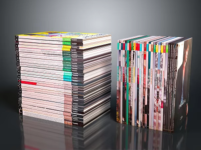 Colorful Book Stacks With Horizontal And Vertical Arrangement On Reflective Surface 3d model