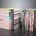 Colorful Book Stacks With Horizontal And Vertical Arrangement On Reflective Surface