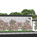 Outdoor Living Plant Wall Decorated With Pink Flowers Green Plants And Blue Sky