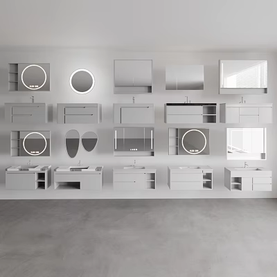 Modern Bathroom Vanity Units With Mirrors And Storage Shelves In Various Styles 3d model