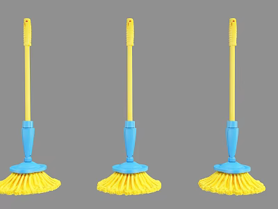Household Cleaning Mops With Yellow Handle Blue Connector And Yellow Bristle Design 3d model