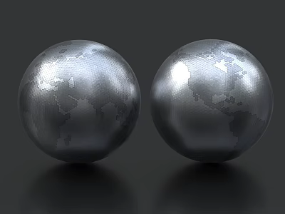 Decorative Ornament Set With Two Silver Globe Textured Spheres on Black Background 3d model