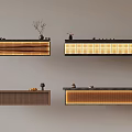 Modern Decorative Shelves With Wooden Structure LED Lighting And Decor Items 3d model