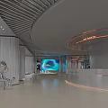 Modern Luxury Sales Office With Cozy Lounge Area And Stylish Futuristic Metallic Interior Design