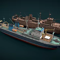 Modern Blue Cargo Ship And Rusty Brown Old Vessel With Deck Equipment Structures 3d model