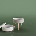 Modern Round Nightstand With White Gray Layers And Wooden Legs