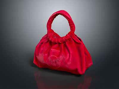 Stylish Red Velvet Handbag With Ruched Design And Loop Handle For Daily Use 3d model