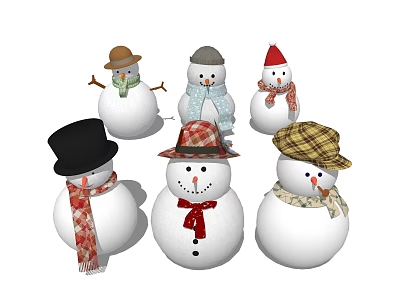 Cute Snowmen Characters With Different Hats And Colorful Scarves For Winter 3d model