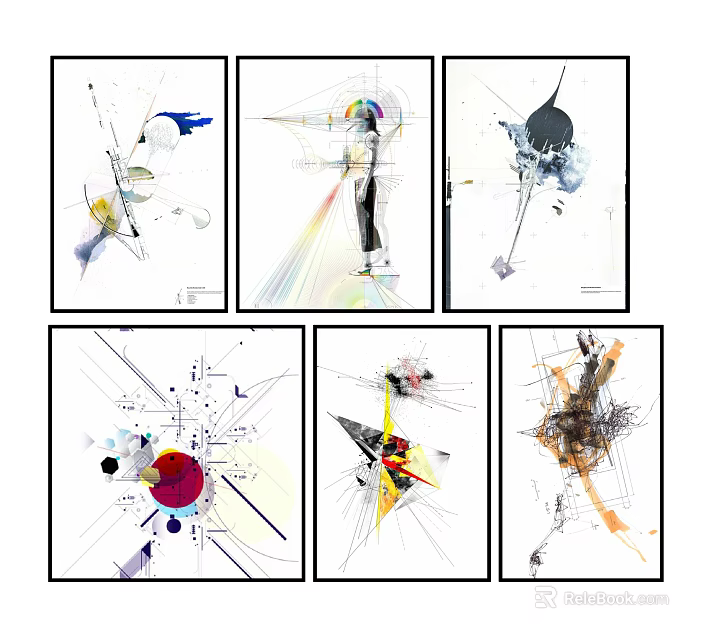 Abstract Modern Wall Art With Geometric Lines And Colorful Abstract Shapes 3d model 