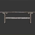 Rustic Weathered Wooden Table With Green Moss Covered Planks And Simple Legs