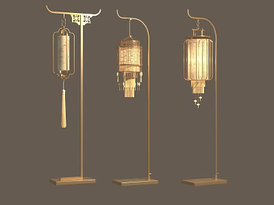 Chinese Style Floor Lantern Lamps With Traditional Design Elegant Shades And Decorative Tassels 3d model