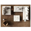 Modern White Sofa and Marble Coffee Table Set with Brown Armchair in Living Room