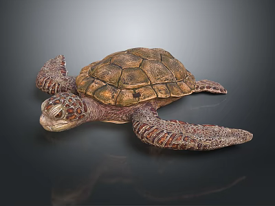 Lifelike Turtle Sculpture With Textured Brown And Orange Shell Design 3d model