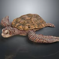 Lifelike Turtle Sculpture With Textured Brown And Orange Shell Design 3d model