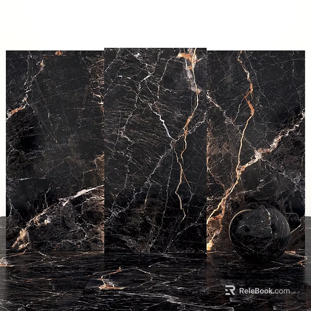 Black Marble Decorative Component With Gold And White Veins For Interior Design 3d model 