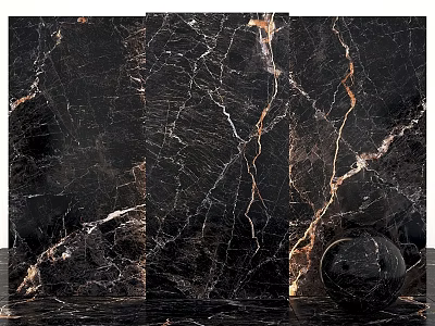 Black Marble Decorative Component With Gold And White Veins For Interior Design 3d model