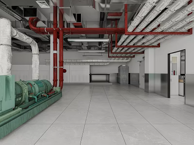 Industrial Factory Interior With Large Equipment Red Pipes High Ceiling Spacious Area And Smooth Floor 3d model
