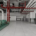 Industrial Factory Interior With Large Equipment Red Pipes High Ceiling Spacious Area And Smooth Floor