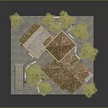 Red Building Model With Yellow Accents Brown Roof Small Trees Steps And Platform