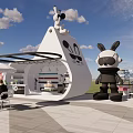 Cartoon Rabbit Themed Container Building With Sculpture Store Interior And Outdoor Trees