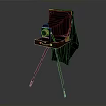 Vintage Electronic Camera On Wooden Tripod Featuring Black Cloth And Brass Parts Design