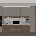 Modern Kitchen Sideboard Design With Storage Cabinets Lighting Coffee Machine And Ovens 3d model
