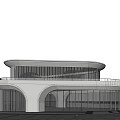 Contemporary Sales Office Building With Curved Glass Facade And Entrance Design