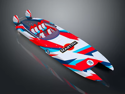 Colorful Yacht With Martini Branding And Modern Design 3d model