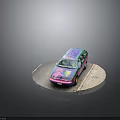 Colorful Graffiti Station Wagon With Pink Green Purple And Side Figure Design On Circular Pavement