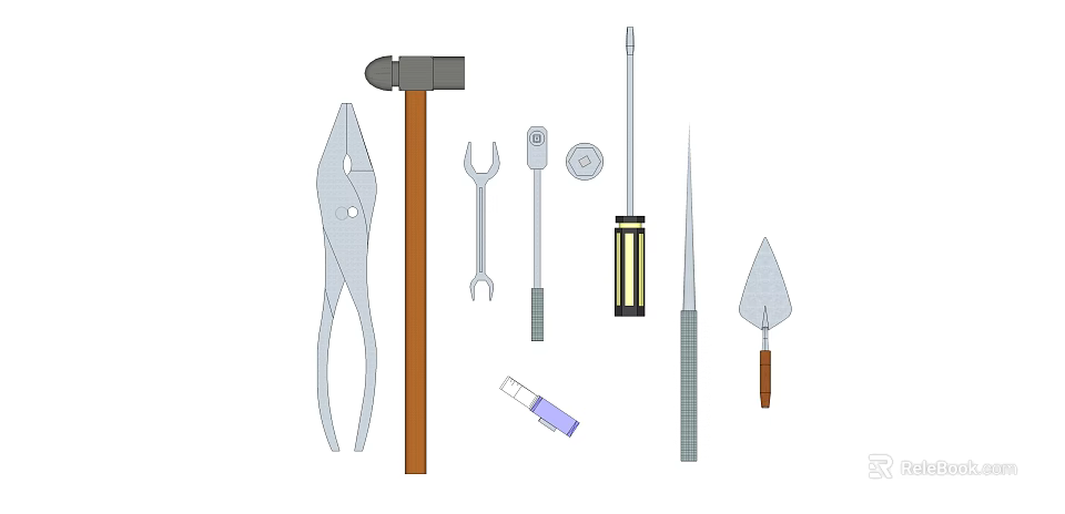 Essential Hardware Tools Including Pliers Hammer Wrench Screwdriver Tape Measure And Chisel 3d model