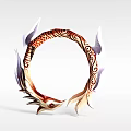 Intricate Circular Dragon Inspired Weapon With Red Gold Patterns And Sharp White Blades 3d model