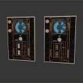 Dual Black Control Panels With Blue Circular Displays Buttons And Indicator Lights