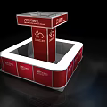 Red Exhibition Display Shelf With White Logos And Modern Design Structure 3d model